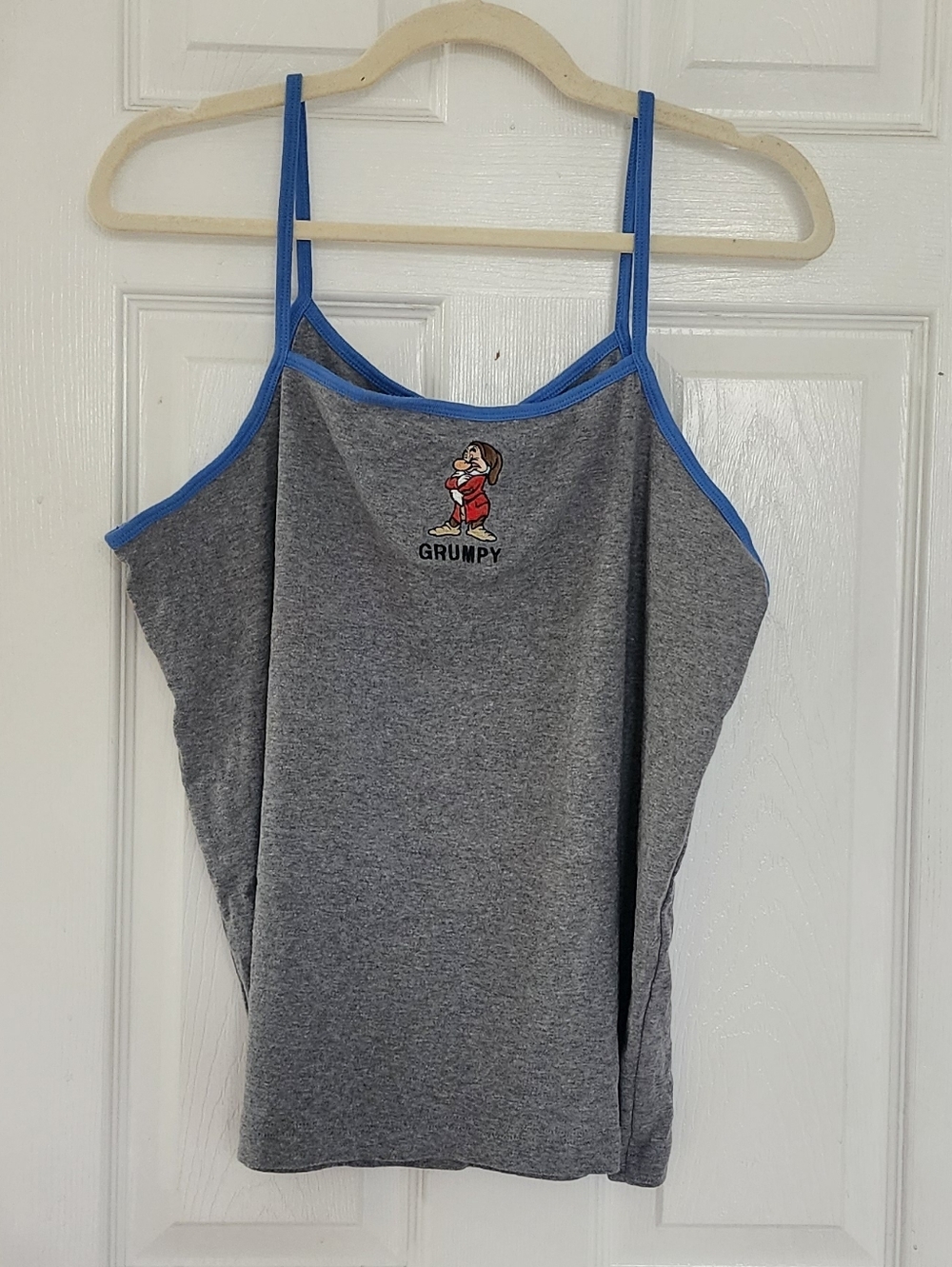 ​Vintage Disney Store Grumpy Tank Top XL Grey Blue Cami Embroidered Y2K 90s
